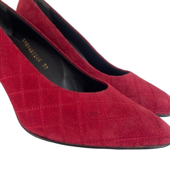 BALDININI Quilted Shoes Pumps Heels Size 6.5 / 37 Red Leather Sole Made in Italy - Picture 8 of 13